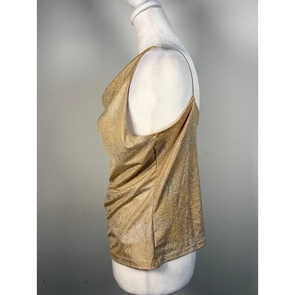 Strappy Cowl Neck Vintage Coolwear USA Iridescent Tan Gold Backless Y2k Tank Top - Picture 4 of 6